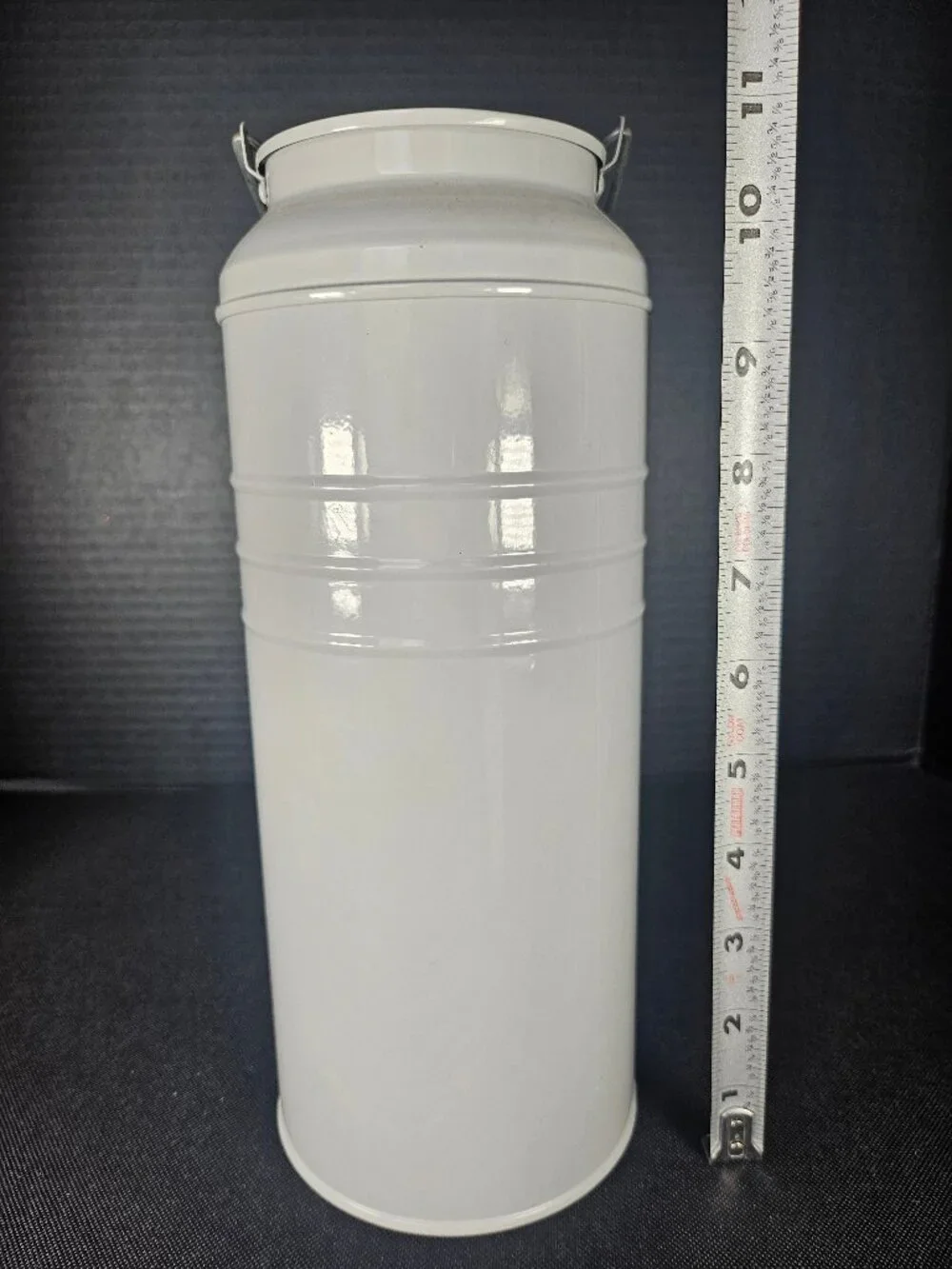 Vintage Pair Of Light Gray Ikea Socker Metal Milk Can Vases With Wooden Handles